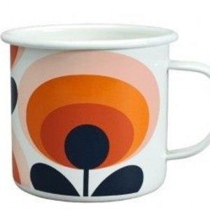 Orla Kiely 70’s Flower Enamel Mug Orange White blk